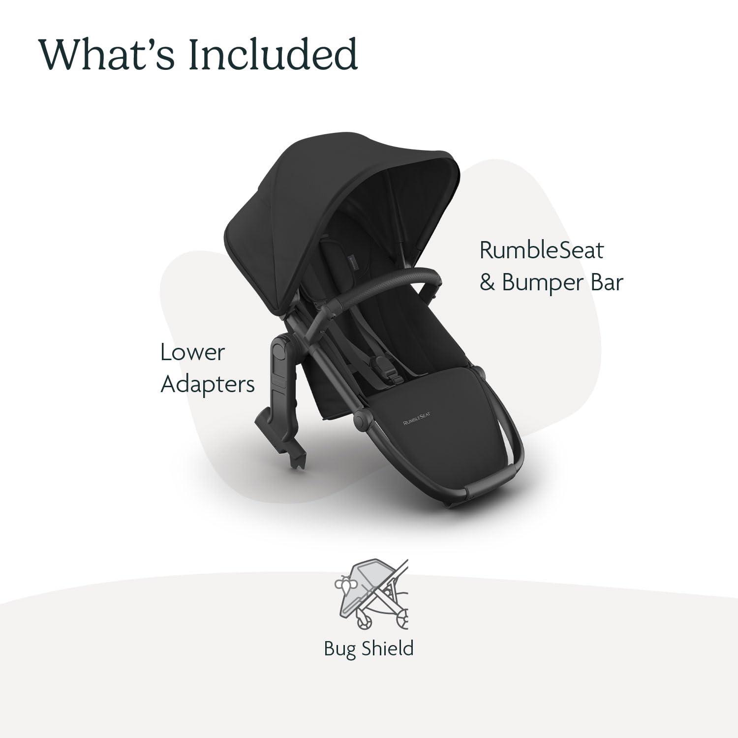 imageUPPAbaby RumbleSeat V3 Second Lower Seat  Compatible with Vista V2 and Vista V3  AllWeather Seat  Magnetic Buckle  Adapters Included  Jake CharcoalCarbon FrameBlack LeatherJake CharcoalCarbon FrameBlack Leather