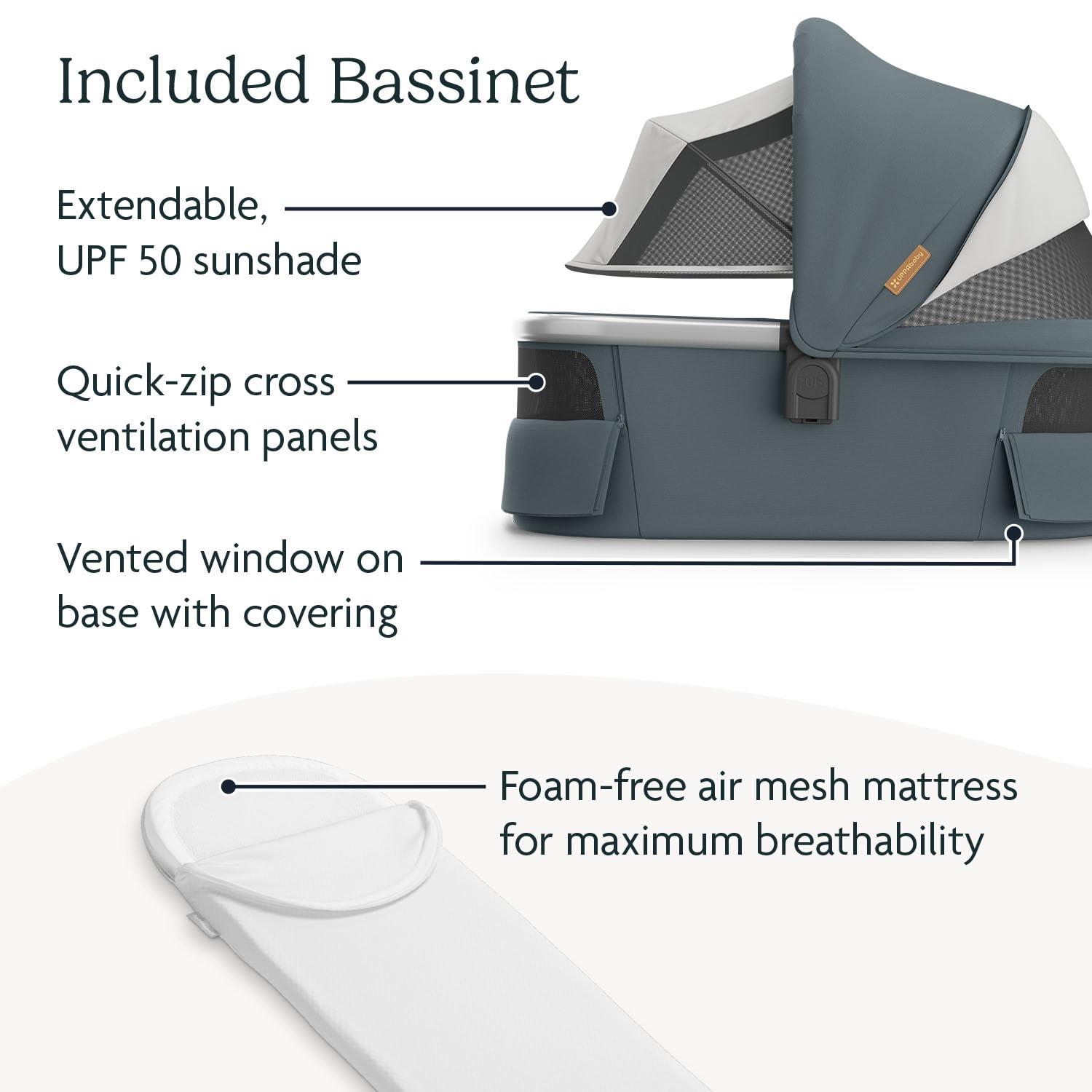 imageUPPAbaby Vista V3 Stroller  Bassinet V3  Convertible SingletoDouble Stroller System Bassinet Toddler Seat Bug Shield Rain Shield Included Callum Stone BlueSilver FrameSand LeatherCallum Stone BlueSilver FrameSand Leather