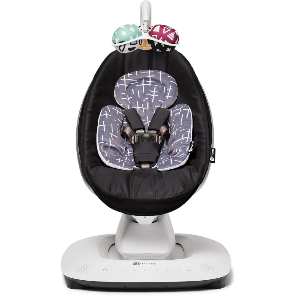 image4moms MamaRoo MultiMotion Baby Swing in Classic Black with Plush Infant Insert Dark GreyDark Grey