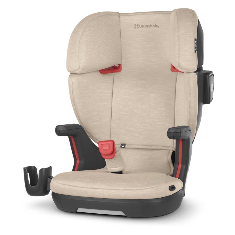 imageUPPAbaby Alta V2 High Back Booster SeatSevenPosition Active Support Headrest for Growing ChildrenSecureFit Integrated Belt Guide  PositionerCup Holder IncludedGreyson Grey MlangeAlmond Mlange