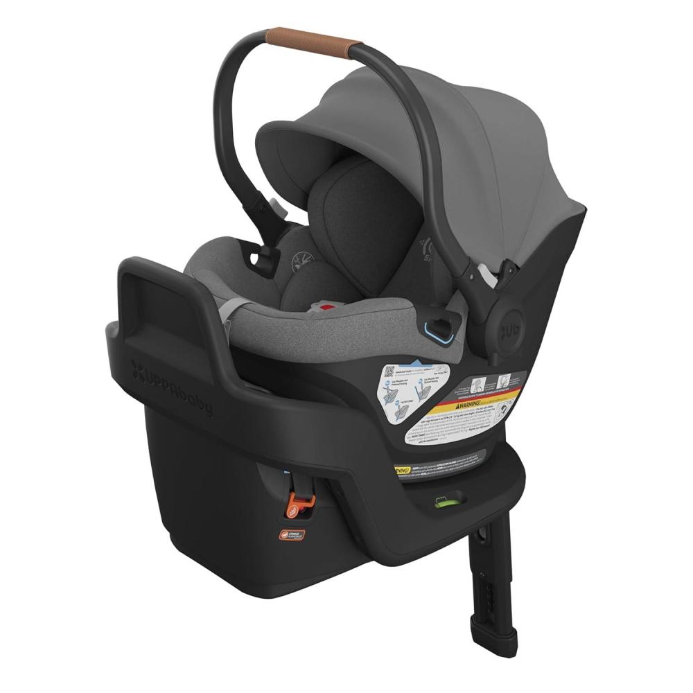 imageUPPAbaby Aria Lightweight Infant Car SeatJust Under 6 lbs for Easy PortabilityBase with Load Leg  Infant Insert IncludedDirect Stroller AttachmentGreyson Charcoal MlangeSaddle LeatherGreyson