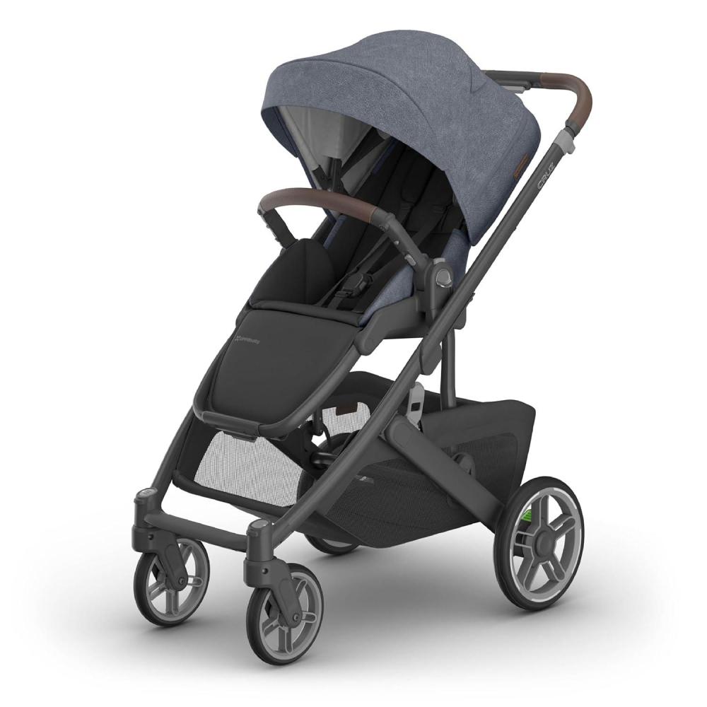 imageUPPAbaby Cruz V3 Stroller  from Birth  Car Seat Compatible  FullSize Reversible Seat  Infant Insert Bug and Rain Shields Included  Greyson Charcoal MlangeCarbon FrameSaddle LeatherJulian Dusty Blue Mlange