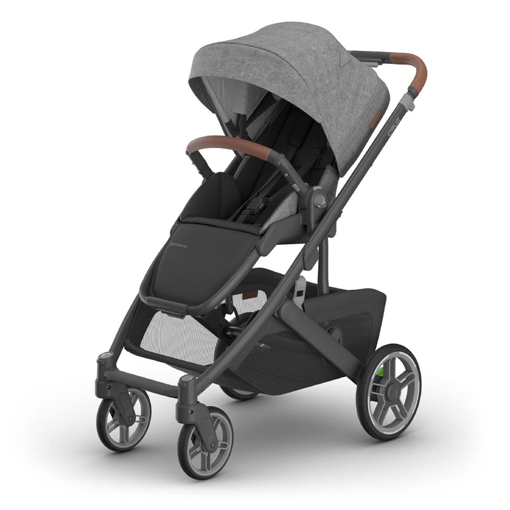 imageUPPAbaby Cruz V3 Stroller  from Birth  Car Seat Compatible  FullSize Reversible Seat  Infant Insert Bug and Rain Shields Included  Greyson Charcoal MlangeCarbon FrameSaddle LeatherGreyson Charcoal Mlange