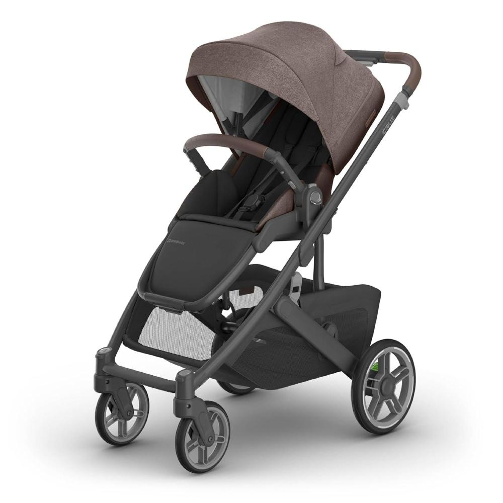 imageUPPAbaby Cruz V3 Stroller  from Birth  Car Seat Compatible  FullSize Reversible Seat  Infant Insert Bug and Rain Shields Included  Greyson Charcoal MlangeCarbon FrameSaddle LeatherOwen Mocha Mlange