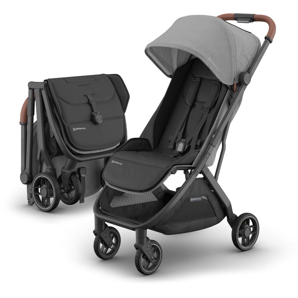 imageUPPAbaby Minu V3 Travel Stroller  Lightweight  Compact Design  OneHand Fold  Unfold  from Birth  Overhead Compatible  Jake CharcoalCarbon FrameBlack LeatherGreyson
