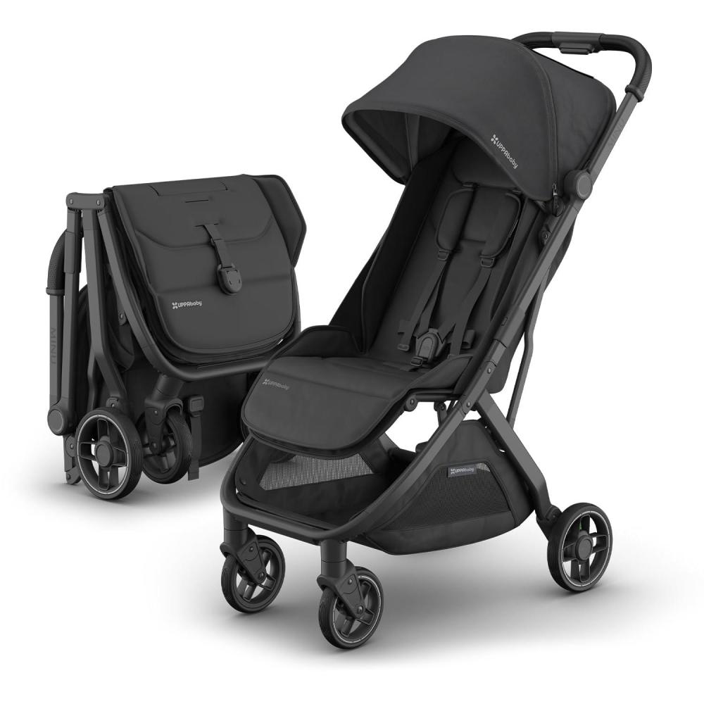 imageUPPAbaby Minu V3 Travel Stroller  Lightweight  Compact Design  OneHand Fold  Unfold  from Birth  Overhead Compatible  Jake CharcoalCarbon FrameBlack LeatherJake