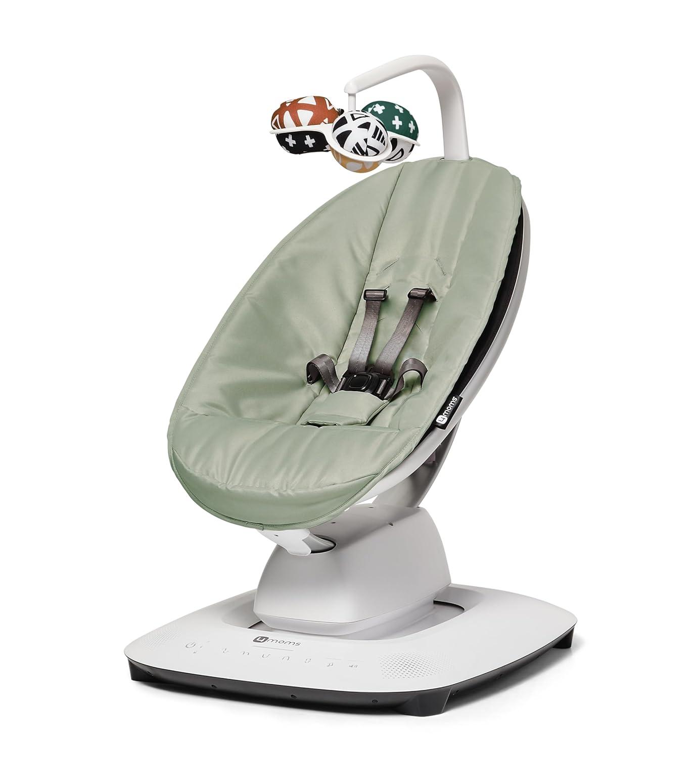 image4moms MamaRoo MultiMotion Baby Swing in Sage with Plush Infant Insert Dark Grey