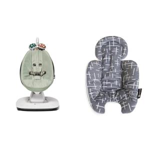 image4moms MamaRoo MultiMotion Baby Swing in Sage with Plush Infant Insert Dark Grey