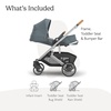 image:imageUPPAbaby Cruz V3 Stroller  from Birth  Car Seat Compatible  FullSize Reversible Seat  Infant Insert Bug and Rain Shields Included  James BlackCarbon FrameBlack LeatherCallum Stone Blue